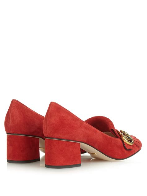 gucci marmont suede pumps red|Gucci suede mid heel pump.